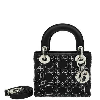 Christian Dior Black Lady Dior Cannage Satin Strass Mini Bag
