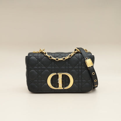 Christian Dior Black Caro Cannage Small Flap Shoulder Bag