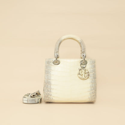 Christian Dior Bicolor Niloticus Crocodile Himalaya Lady Dior Medium Bag