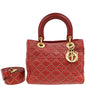 Christian Dior Red Lady Dior Studded Supple Medium Bag
