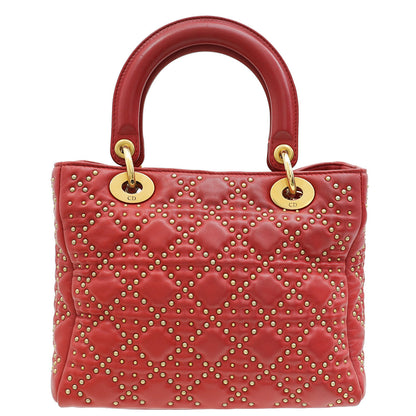Christian Dior Red Lady Dior Studded Supple Medium Bag
