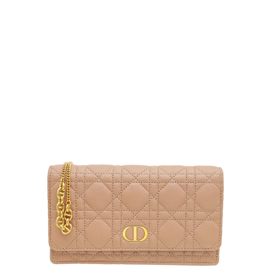 Christian Dior Rose Des Vents Caro Pouch With Chain