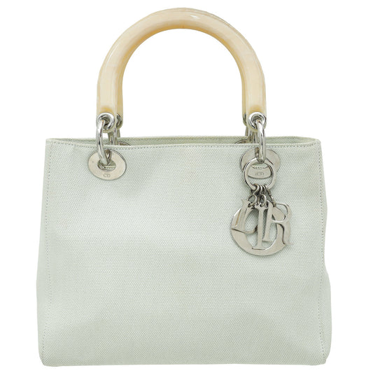 Christian Dior Light Green Lady Dior Fabric Medium Bag