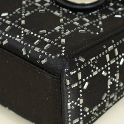 Christian Dior Black Satin Strass Cannage Mini Lady Dior Bag