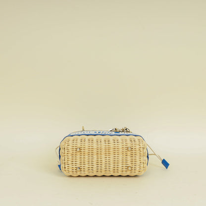 Christian Dior Florescent Blue Lady Dior Wicker Mini Bag