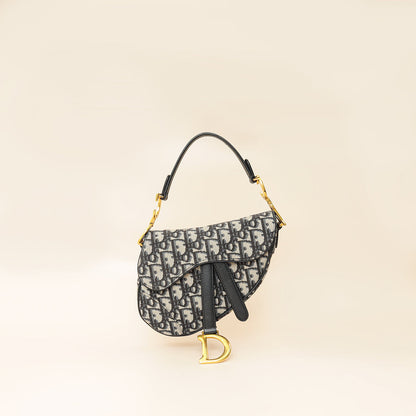 Christian Dior Navy Blue Oblique Mini Saddle Bag