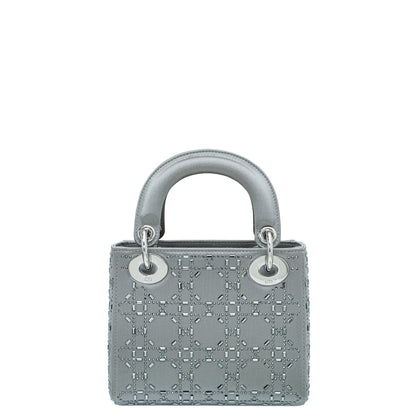 Christian Dior Grey Satin Strass Cannage Lady Dior Mini Bag