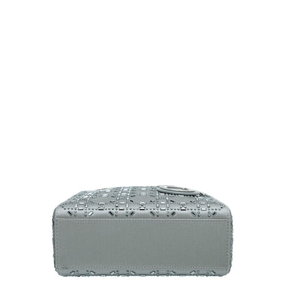 Christian Dior Grey Satin Strass Cannage Lady Dior Mini Bag