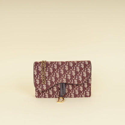Christian Dior Burgundy Oblique Saddle Chain Pouch