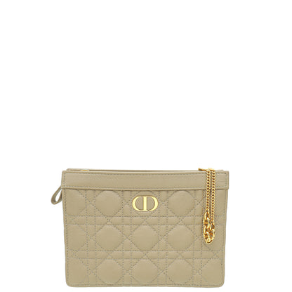 Christian Dior Sand Caro Zipped Pouch With Chain