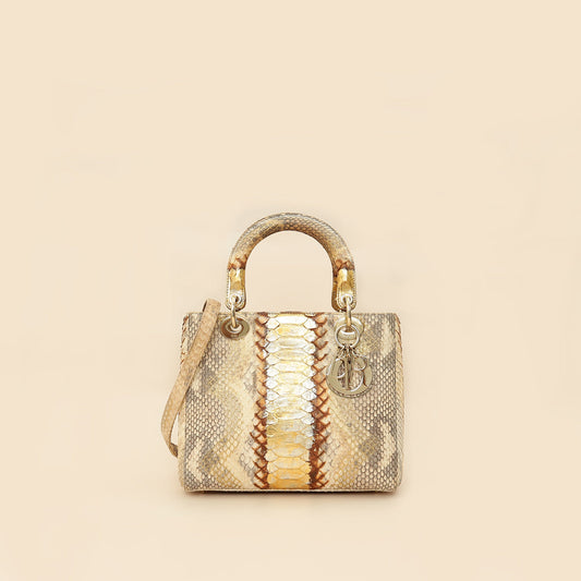 Christian Dior Bicolor Metallic Python Lady Dior Medium Bag