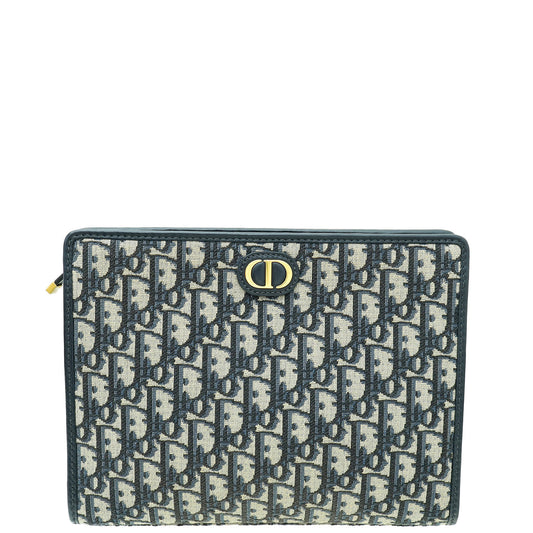 Christian Dior Navy Blue Oblique 30 Montaigne Medium Pouch