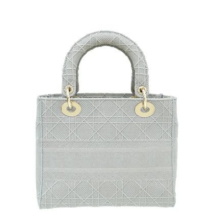 Christian Dior Grey Lady D-Lite Cannage Embroidery Medium Bag