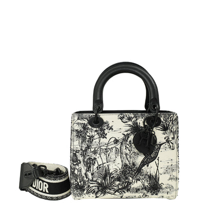 Christian Dior Bicolor Toile De Jouy Carnivora Embroidery Lady Dior Medium Bag