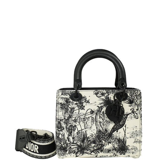Christian Dior Bicolor Toile De Jouy Carnivora Embroidery Lady Dior Medium Bag