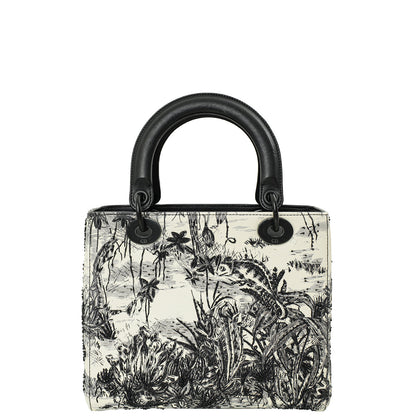 Christian Dior Bicolor Toile De Jouy Carnivora Embroidery Lady Dior Medium Bag