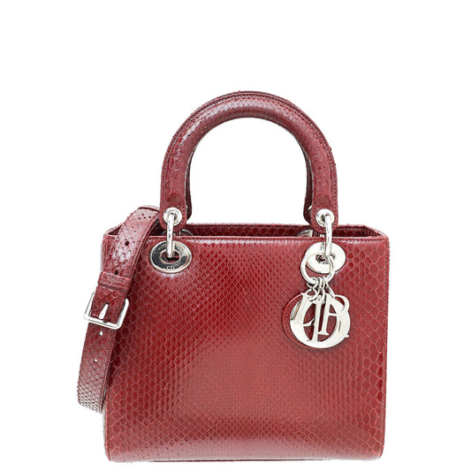 Christian Dior Shiny Burgundy Python Lady Dior Medium Bag