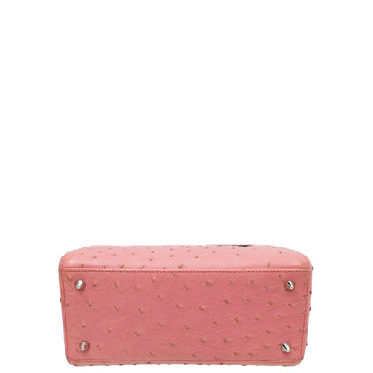 Christian Dior Pink Ostrich Lady Dior Medium Bag