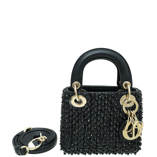 Christian Dior Black Lady Dior Micro Mirrors Beads And Strass Bag