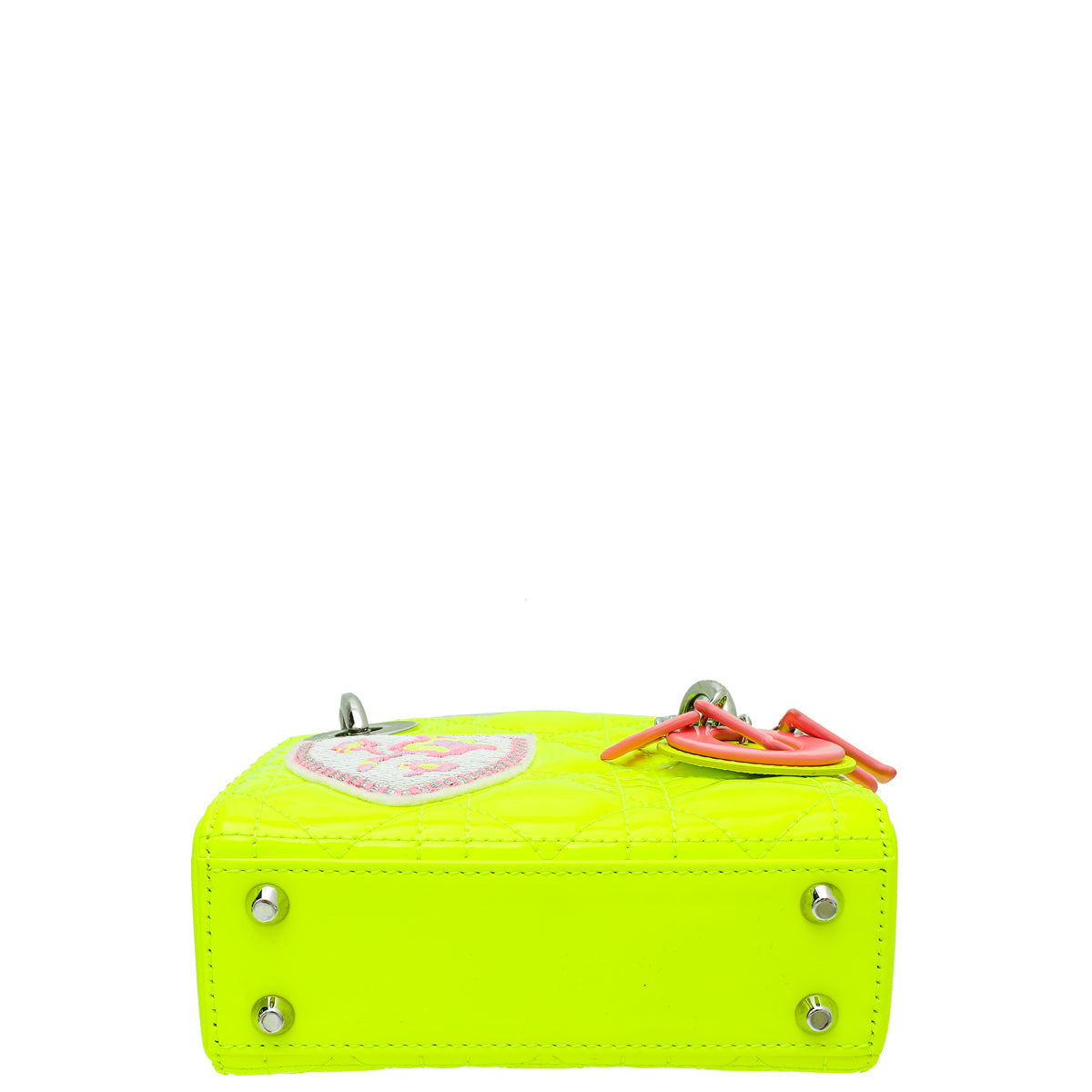Christian Dior Neon Green Micro Lady Dior Bag With Embroidered Patch
