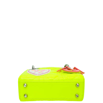 Christian Dior Neon Green Micro Lady Dior Bag With Embroidered Patch