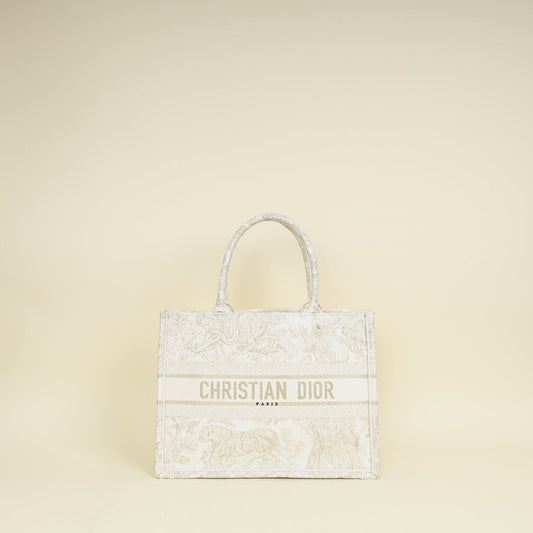 Christian Dior Bicolor Toile De Jouy Book Tote Medium Bag With Mu Initials