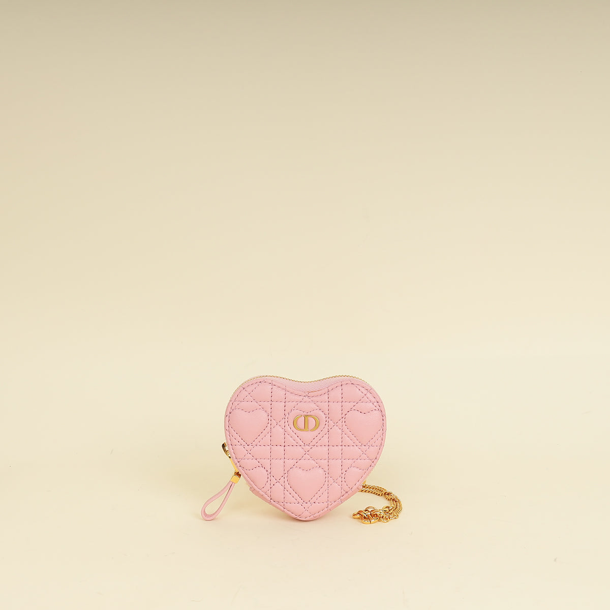 Christian Dior Pale Pink Dioramour Dior Caro Heart Pouch With Chain