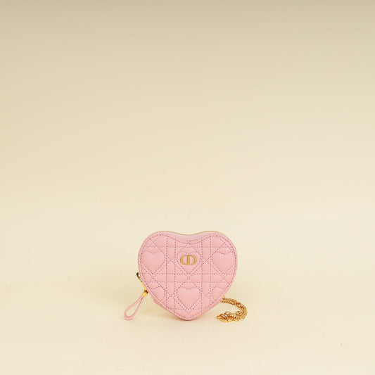 Christian Dior Pale Pink Dioramour Dior Caro Heart Pouch With Chain