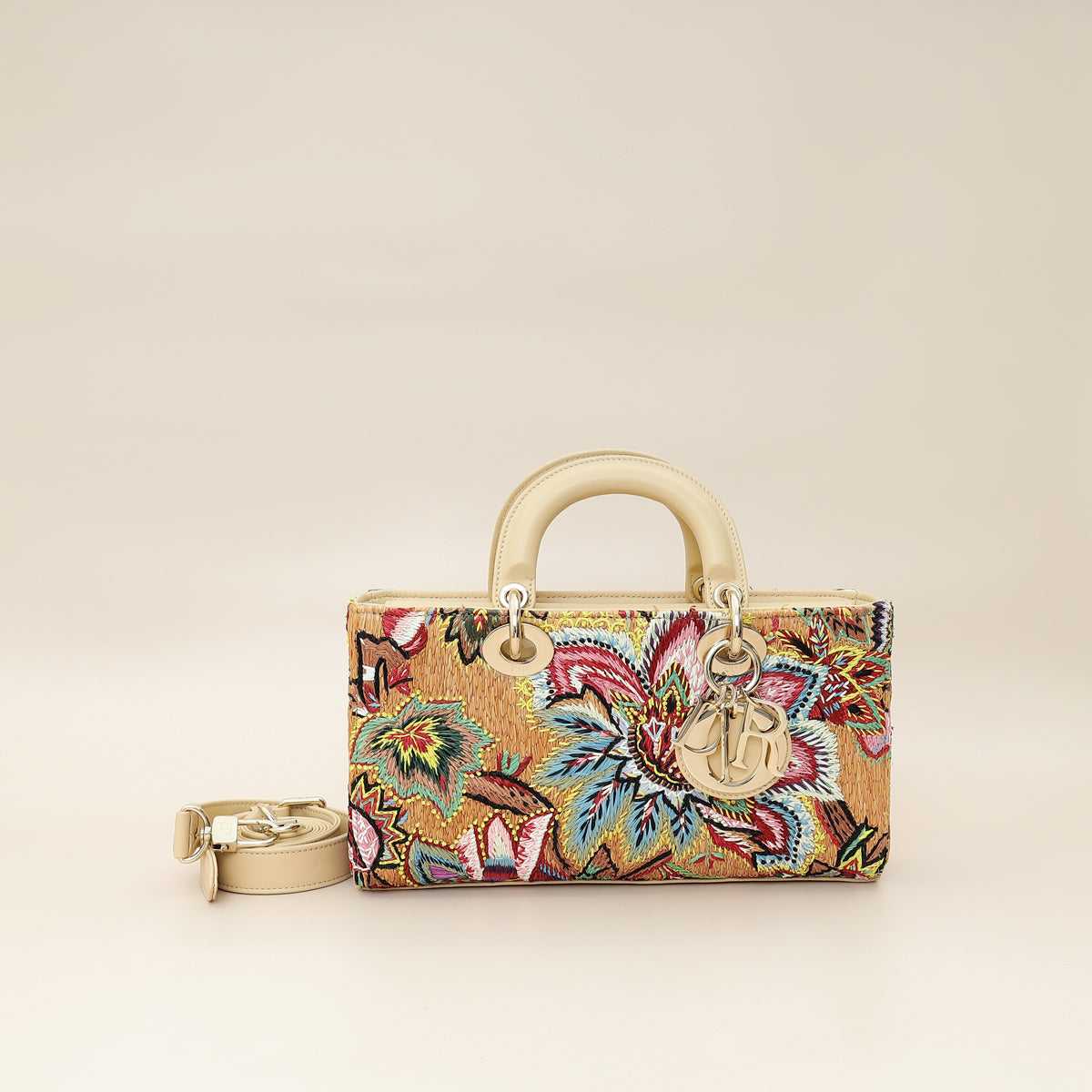 Christian Dior Multicolor Lady D-Joy Medium Raffai Albero Della Vita Embroidery Bag