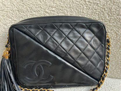 Chanel Vintage Black Lambskin Camera Bag with 24k Gold Hardware