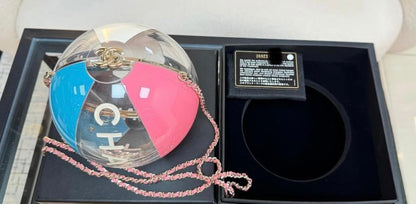 Rare Chanel 2019 Runway White Blue Pink Clear Round Beach Ball Evening Shoulder Bag Full Set With Original Box