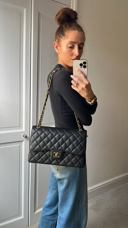 Chanel Jumbo Double Flap in Black Caviar with gold hardware (RRP £9830)