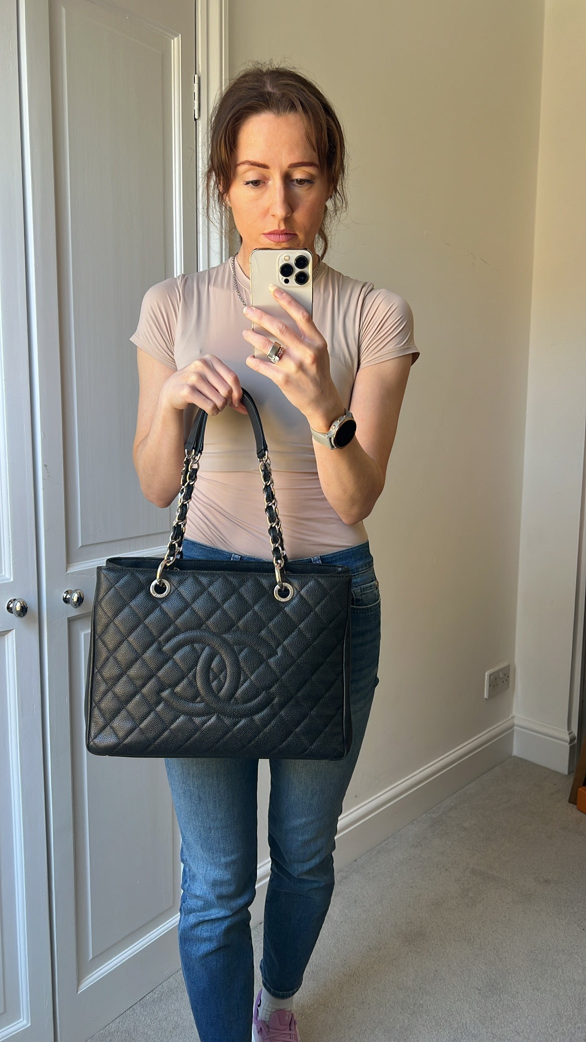 Chanel Black Caviar Grand Shopper Tote (GST) Silver Hardware