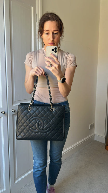 Chanel Black Caviar Grand Shopper Tote (GST) Silver Hardware