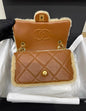Chanel 24 Flap Bag Shearling Lambskin Gold-Tone Metal Beige Brown