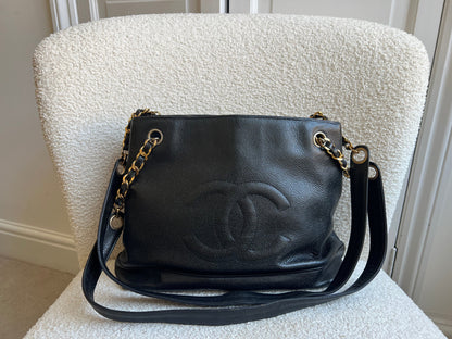 Chanel Vintage Black Caviar Chain Tote with Gold Hardware