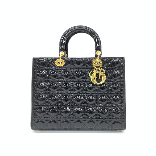 Lady Dior Large Bag Black Patent Leather Gold Hardware