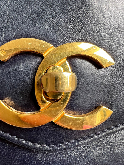 Chanel Vintage Navy Lambskin Chain Tote with 24k Gold Hardware