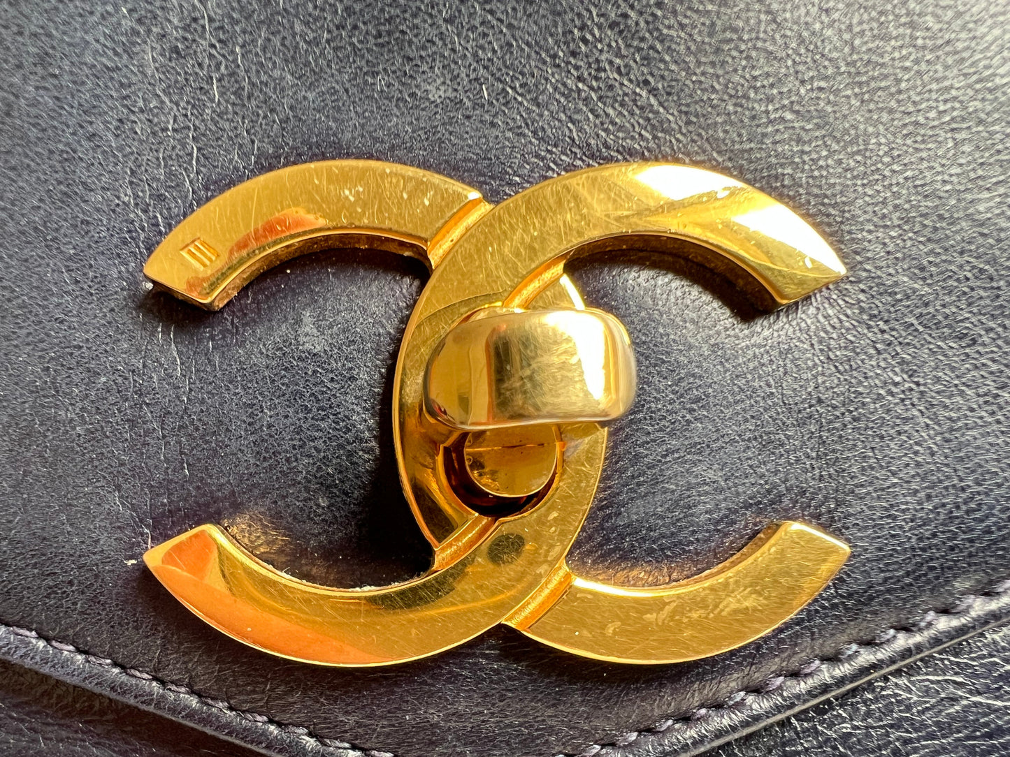 Chanel Vintage Navy Lambskin Chain Tote with 24k Gold Hardware