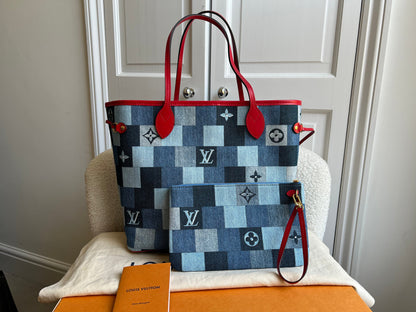 Louis Vuitton Neverfull MM Denim Rouge Patchwork