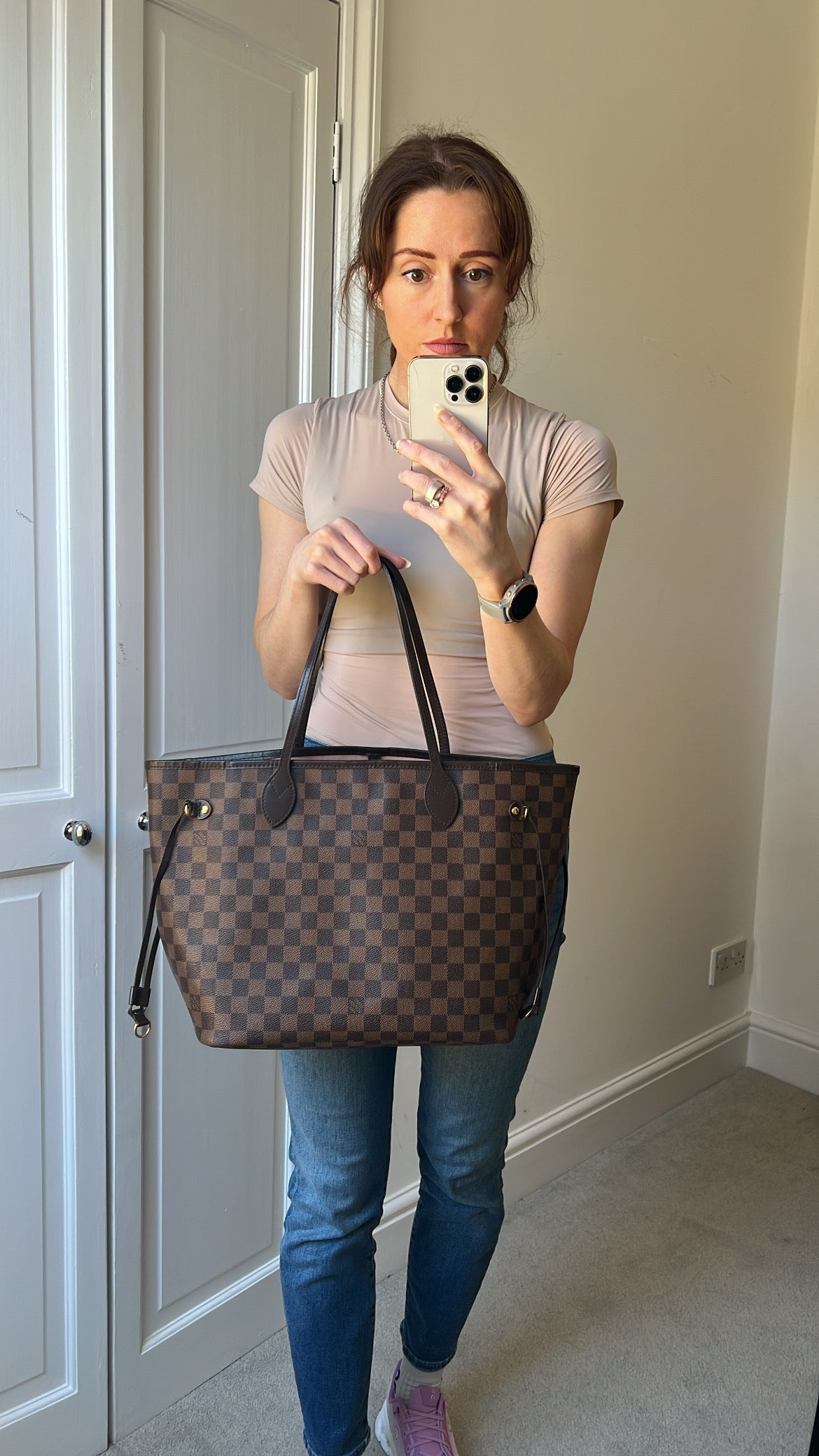 Louis Vuitton Neverfull MM Damier Ebene Rose Ballerine (RRP £1430)