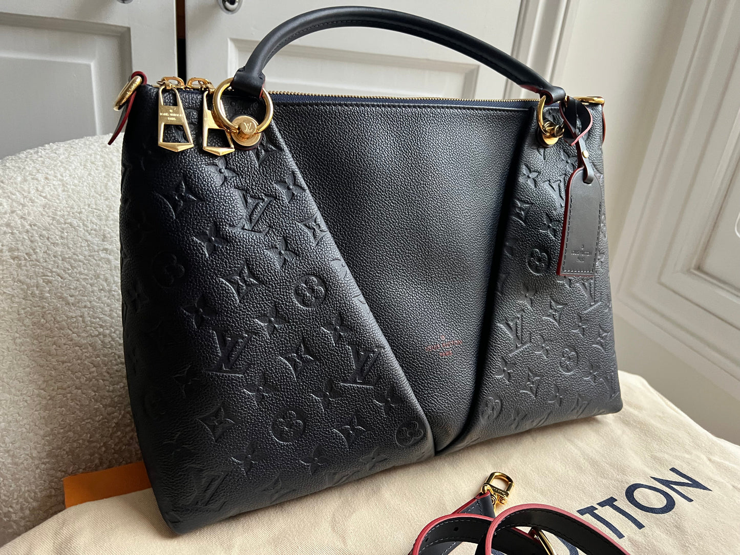 Louis Vuitton V Tote MM Navy Empreinte (RRP £2,390)