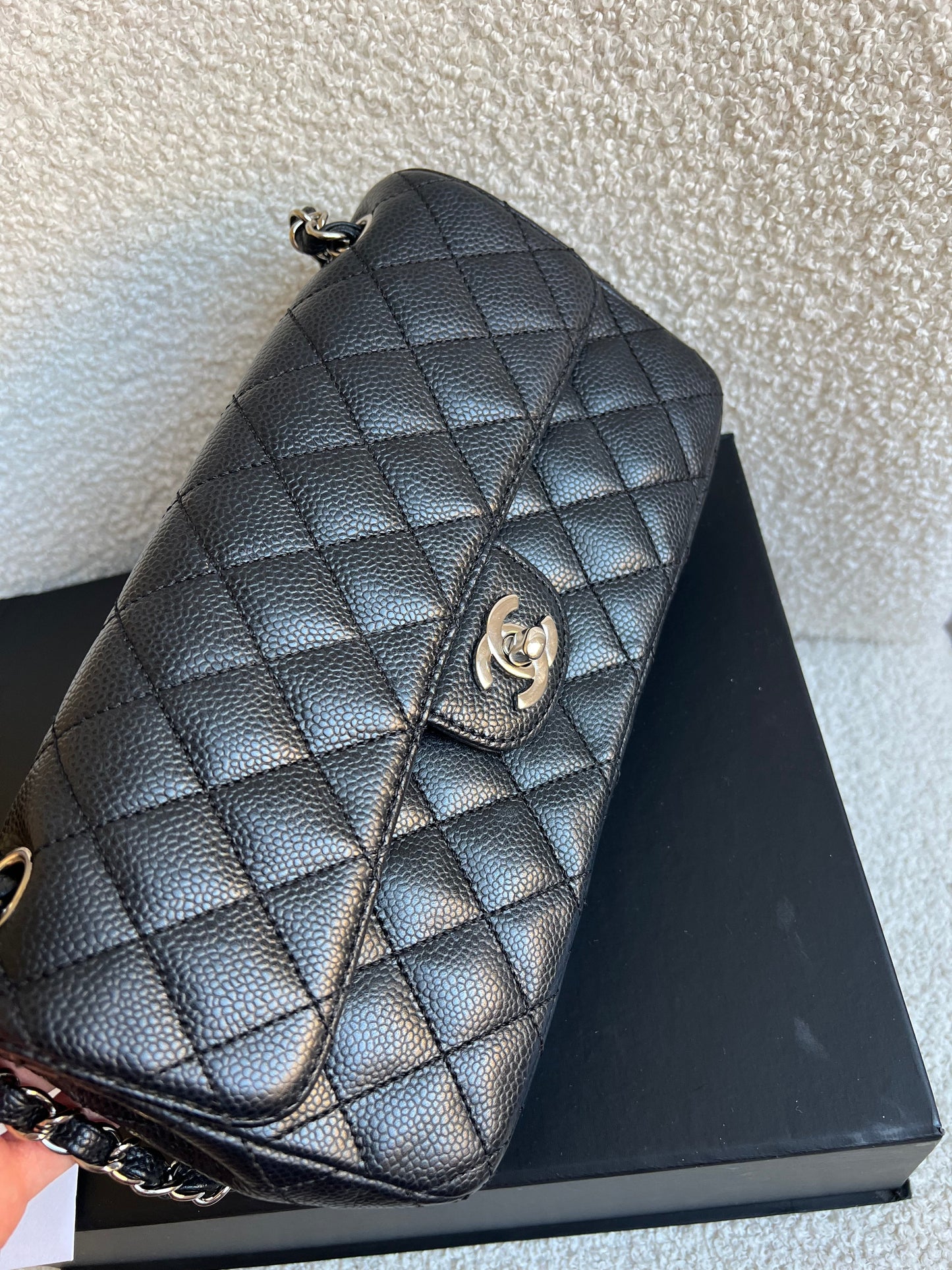 Chanel East West Flap in Black Caviar Silver Hardware