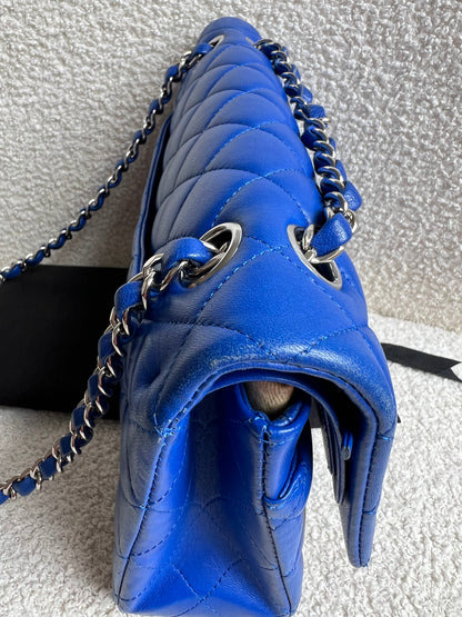 Chanel Medium Classic Flap in Cobalt Blue Lambskin with silver hardware (RRP £9090)