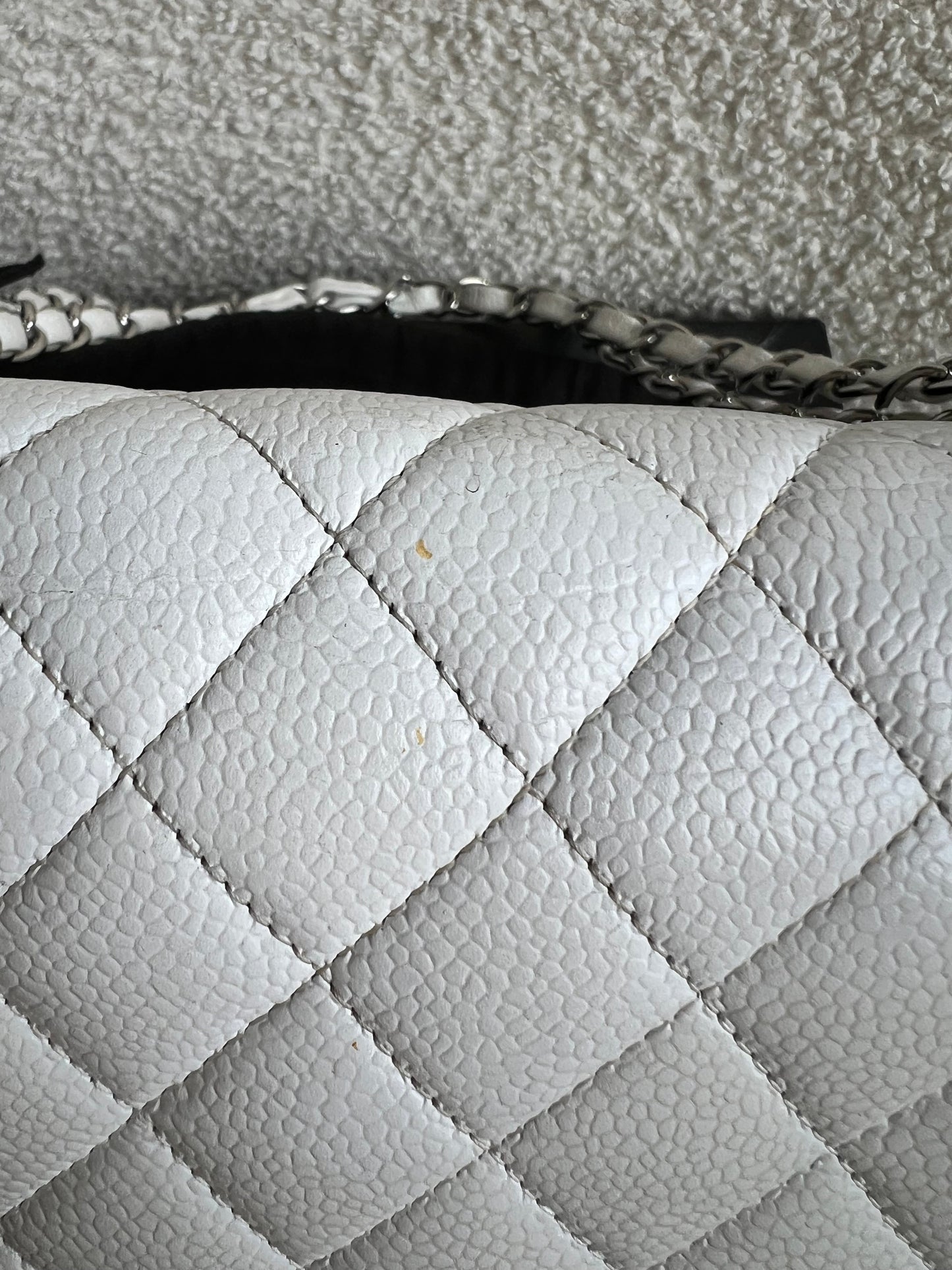 Chanel Medium Classic Flap in White Caviar (RRP £9090)