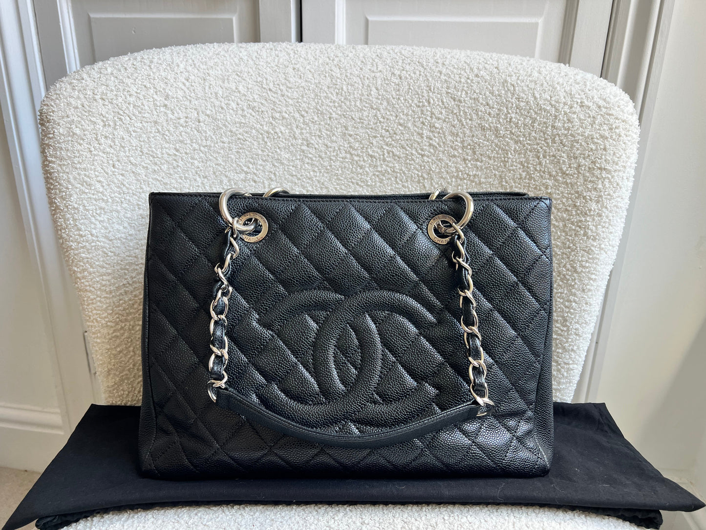 Chanel Black Caviar Grand Shopper Tote (GST) Silver Hardware