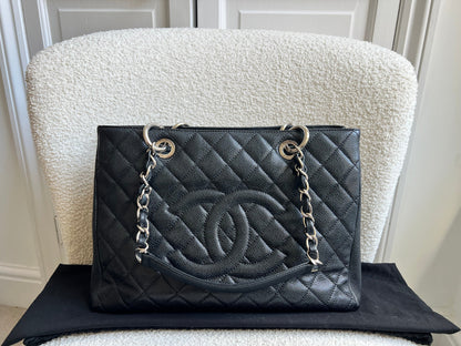 Chanel Black Caviar Grand Shopper Tote (GST) Silver Hardware