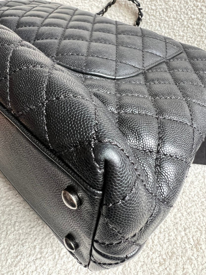 Chanel Black Quilted Caviar Leather Medium Coco Handle Bag