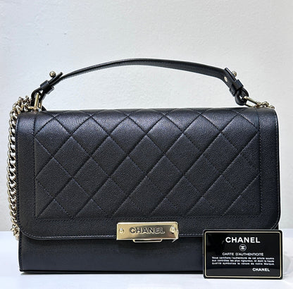 Chanel Black Leather Large Label Click Flap Bag