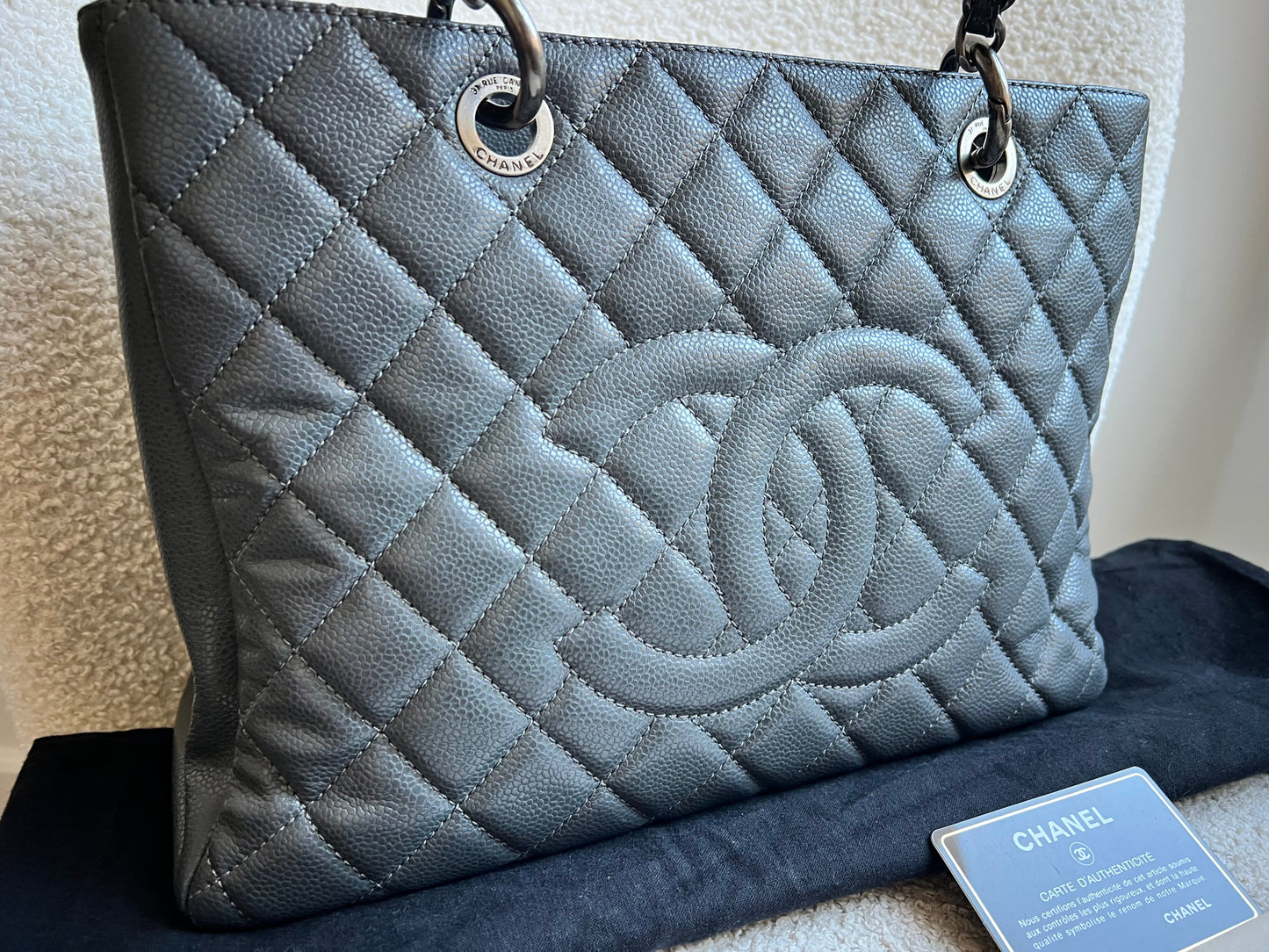 Chanel Grey Caviar Grand Shopper Tote (GST) Silver Hardware